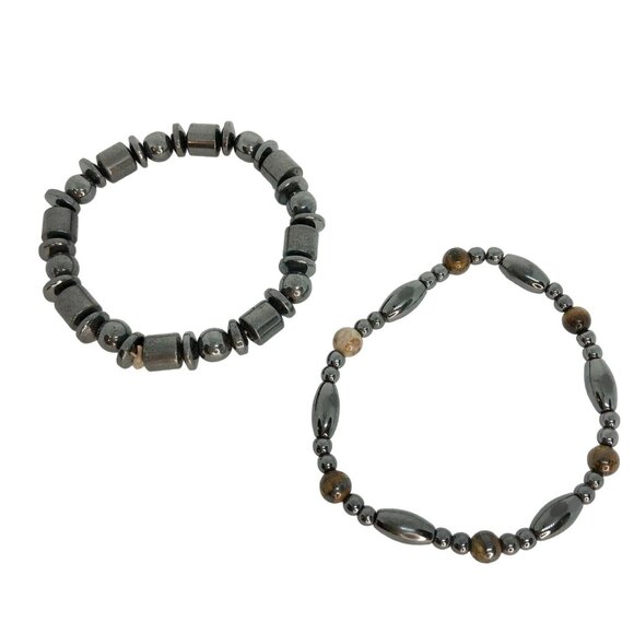 Hematite Tiger Eye Beaded Magnetic Stretch Bracelets Set For Men Or Women - Picture 1 of 5